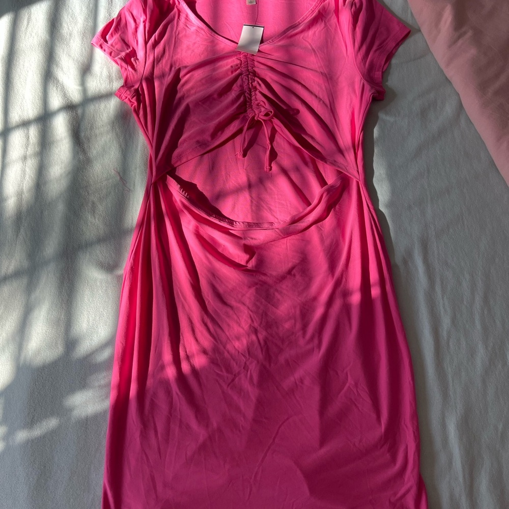 Pink Ruched Cutout Bodycon Dress